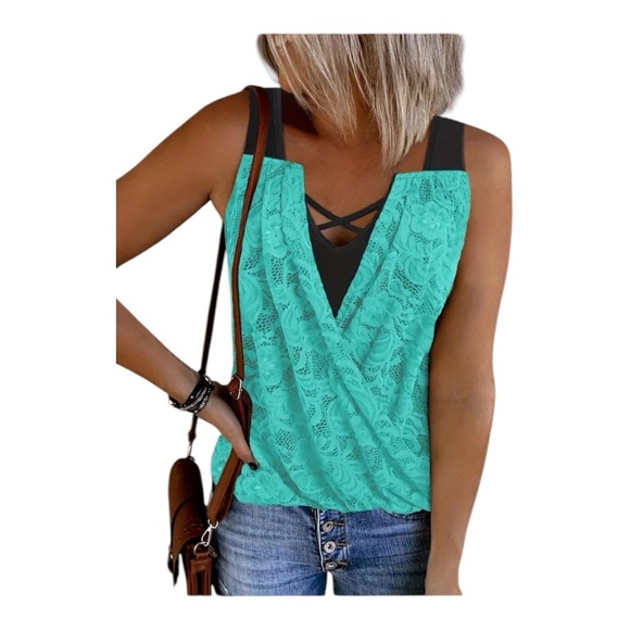 COPY - NWOT Brown and Green Sleeveless Blouse with Cut Out Tie Front - Picture 1 of 11